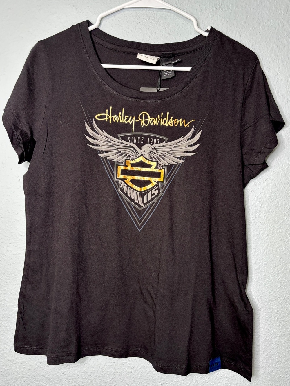 Harley Davidson NWT 115 Year Anniversary Black Graphic Tee Metallic Decal LP